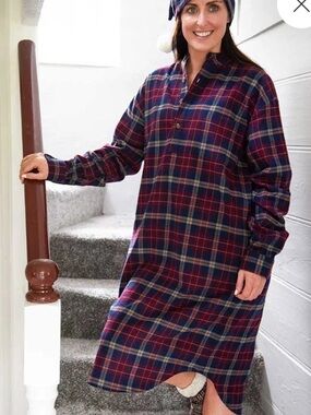 Lee Valley of Ireland cotton Flannel Nightshirt nightgown plaid sz XXL